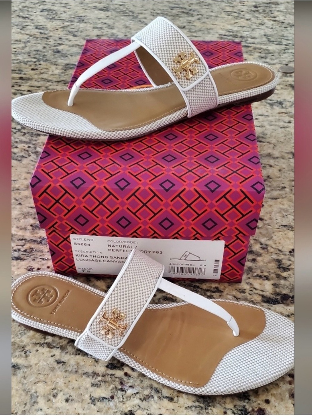 Tory Burch White Kira Logo Thong Sandals